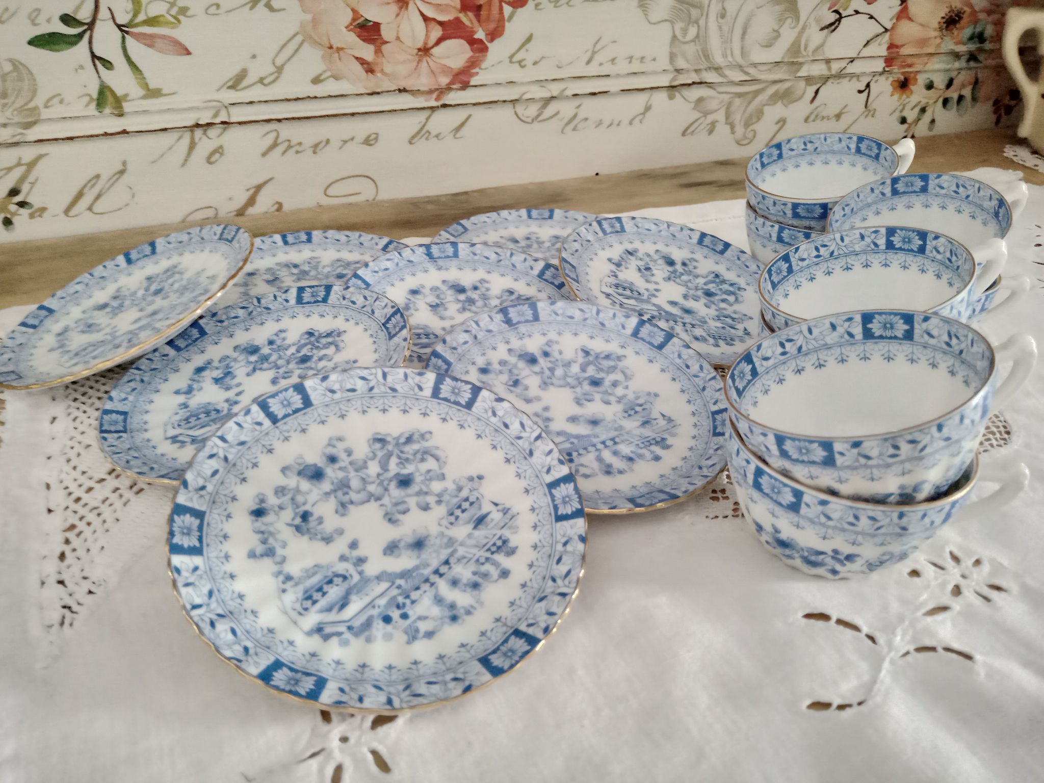 Set of 8 coffee cups and porcelain sub-cups Bavaria model China Blau