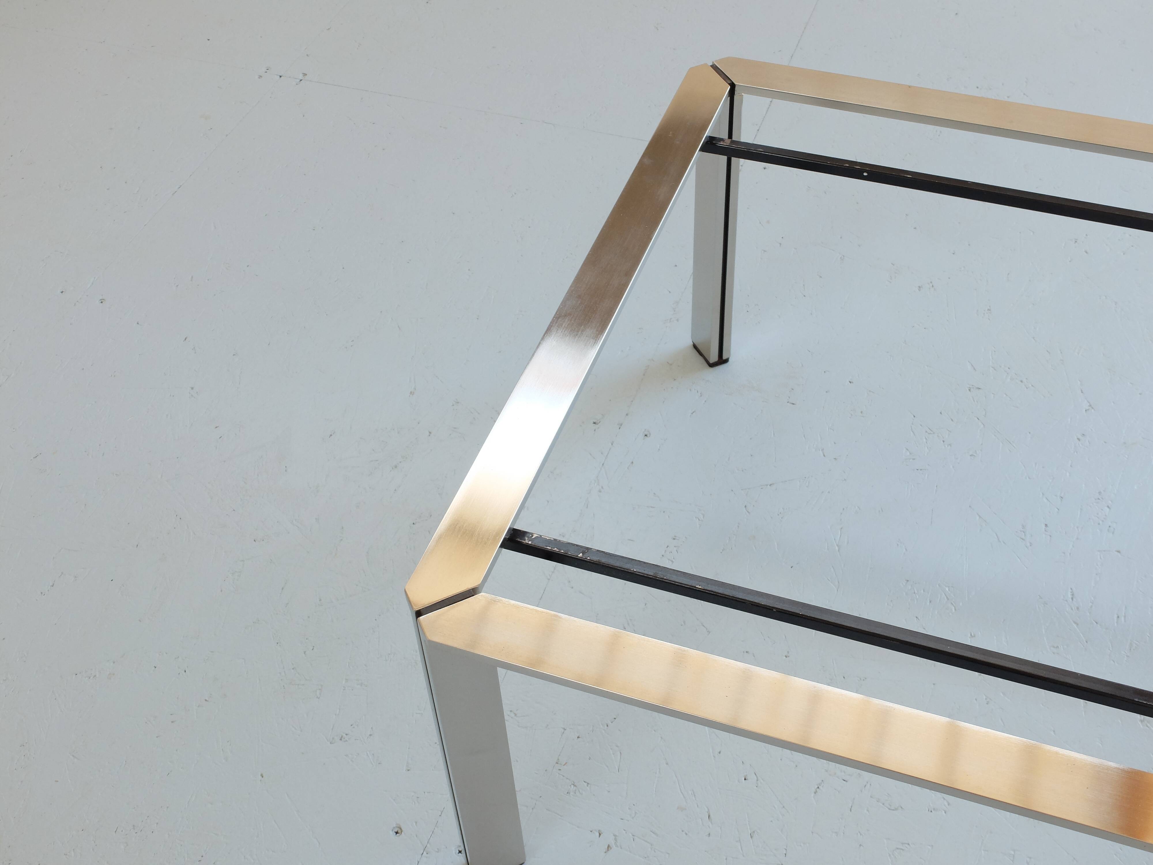 Chrome and travertine coffee table, Artelano France, 1980s.