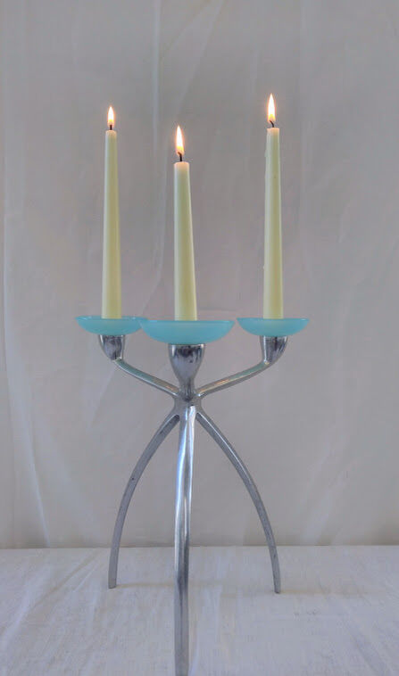 Chrome and blue seventies candlestick