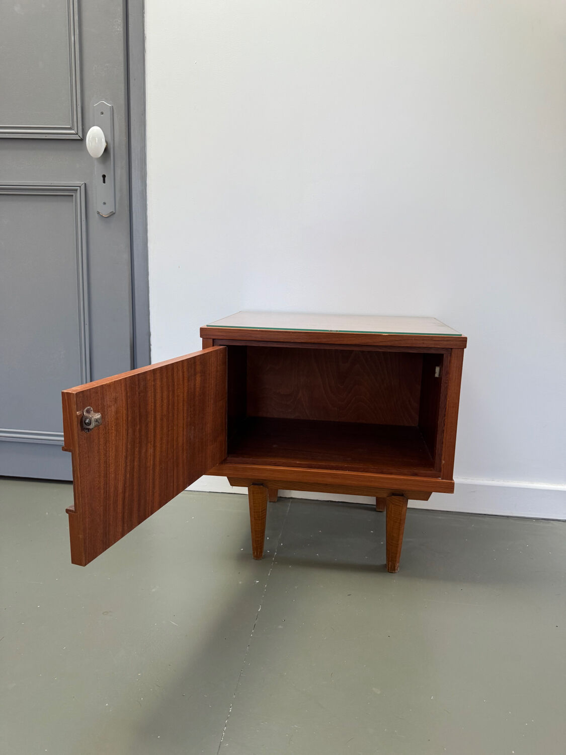 Vintage teak bedside table, circa 1970.