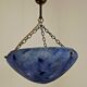 French Vintage Single Light Blue Art Glass Ceiling Light 3 Chains & Fitting