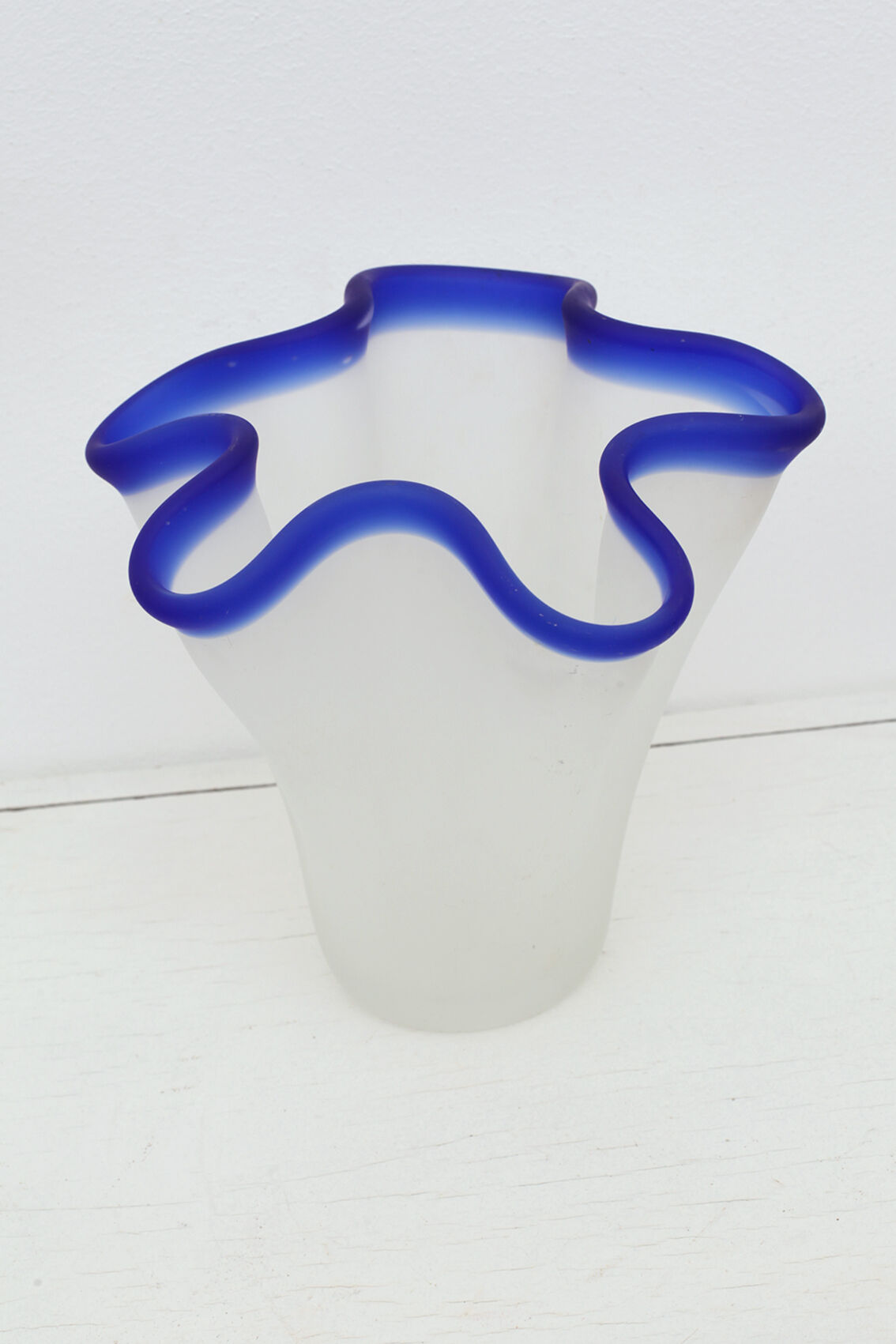 Vase handkerchief sandblasted glass blue edges