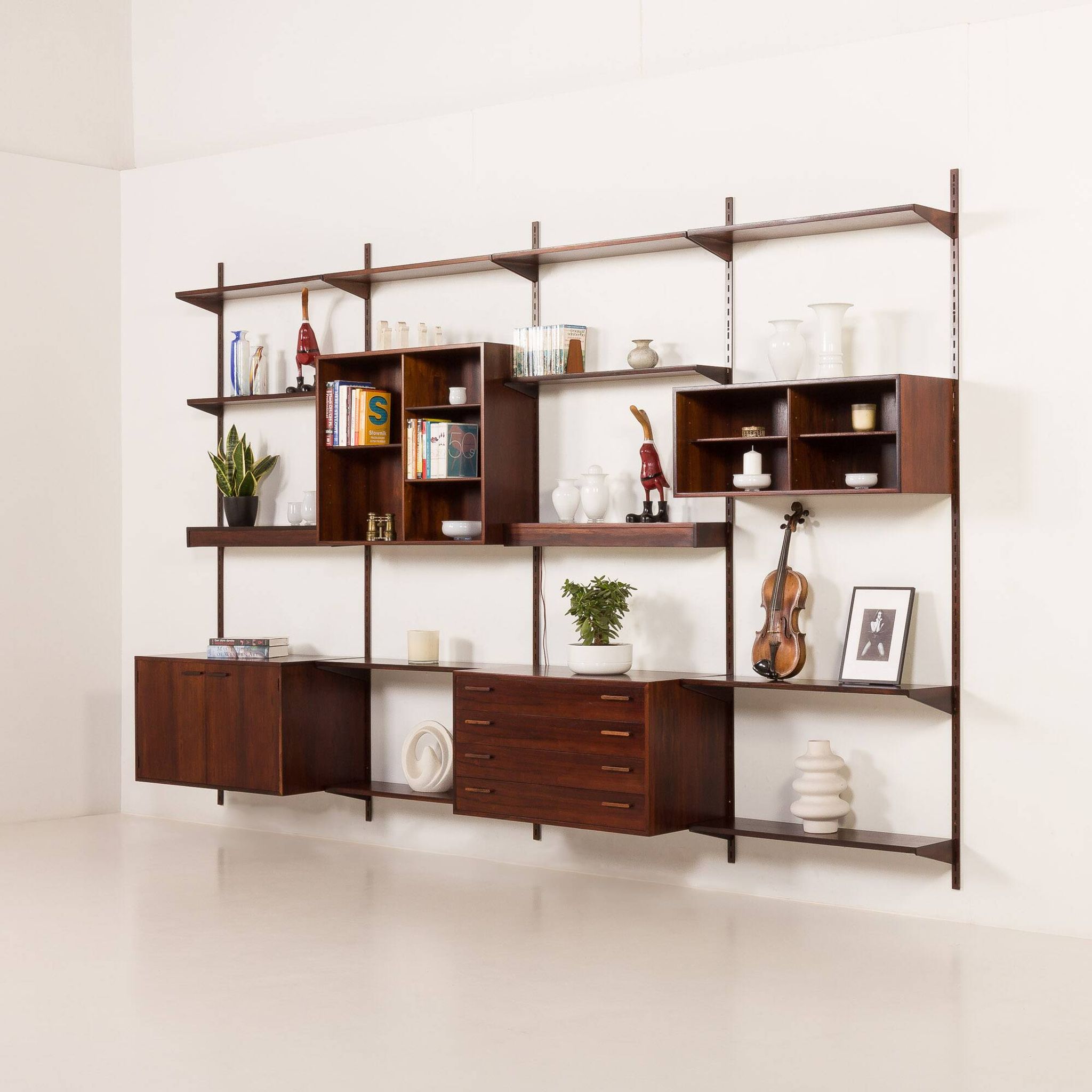 Kai Kristiansen rosewood wall unit with 2 lamps for FM Mobler, Denmark 1960s