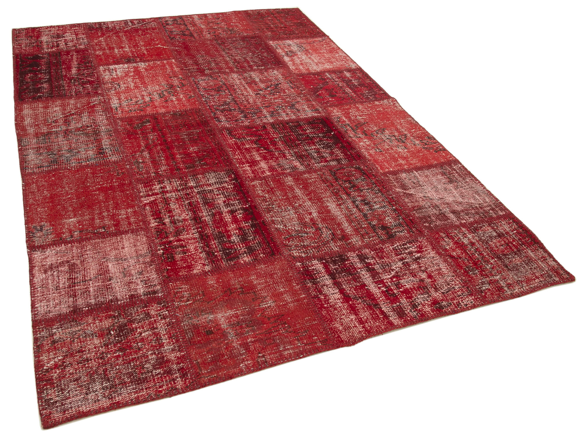 Handwoven Anatolian Contemporary 171 cm x 245 cm Red Patchwork Carpet