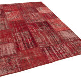Handwoven Anatolian Contemporary 171 cm x 245 cm Red Patchwork Carpet
