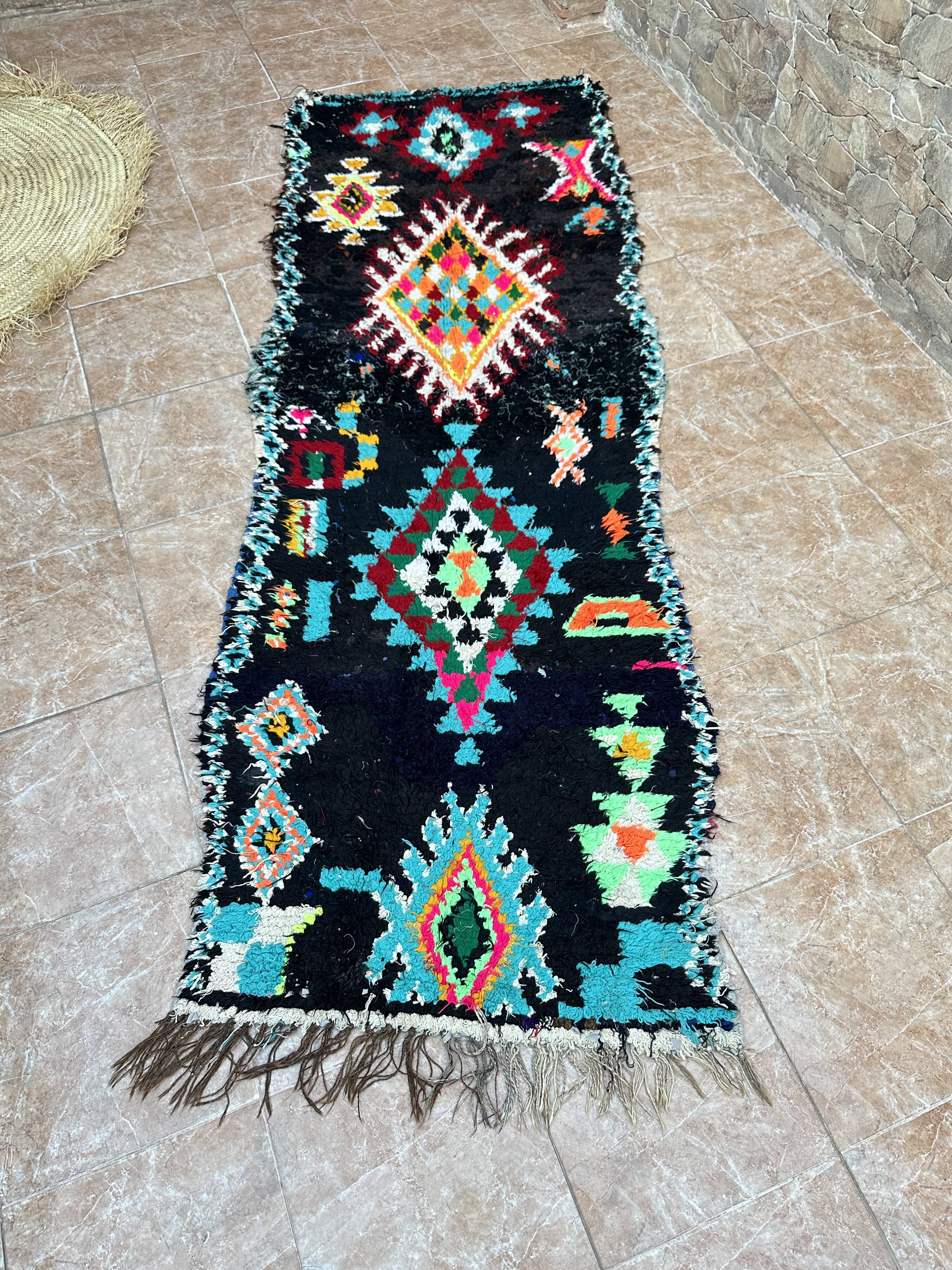 Vintage Berber Boucherouite hallway runner: Moroccan rug
