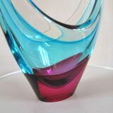Two-tone glass vase design 70s signed La Vénitie, Nice