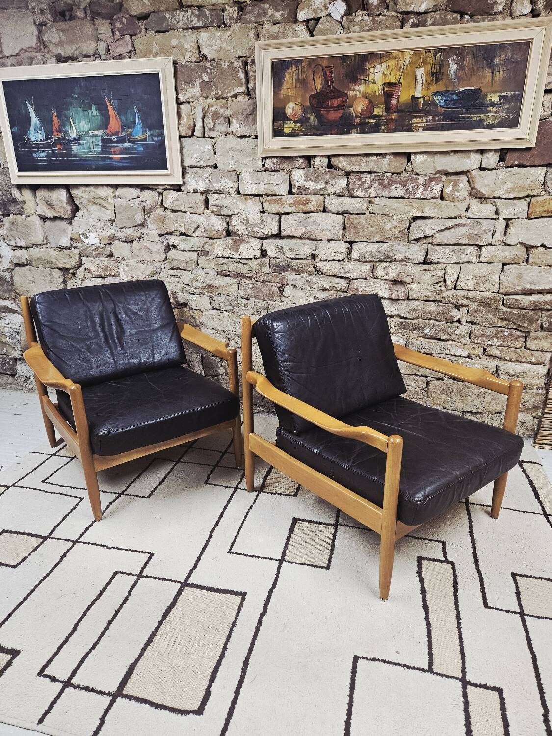 Paire de faureuil Scandinave cuir 1970"