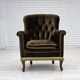 Fauteuil scandinave des années 1950, velours vert, bois de frêne.