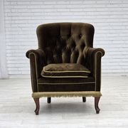 1950s, Scandinavian armchair, green furniture velour, ash wood.