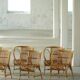 "Danish Modern" style, set of 6 dining chairs in bamboo and rattan, by Robert Wengler, 1930s.