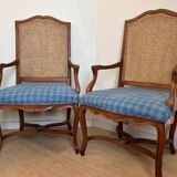 Two Regency-style caned armchairs with upholstered seats