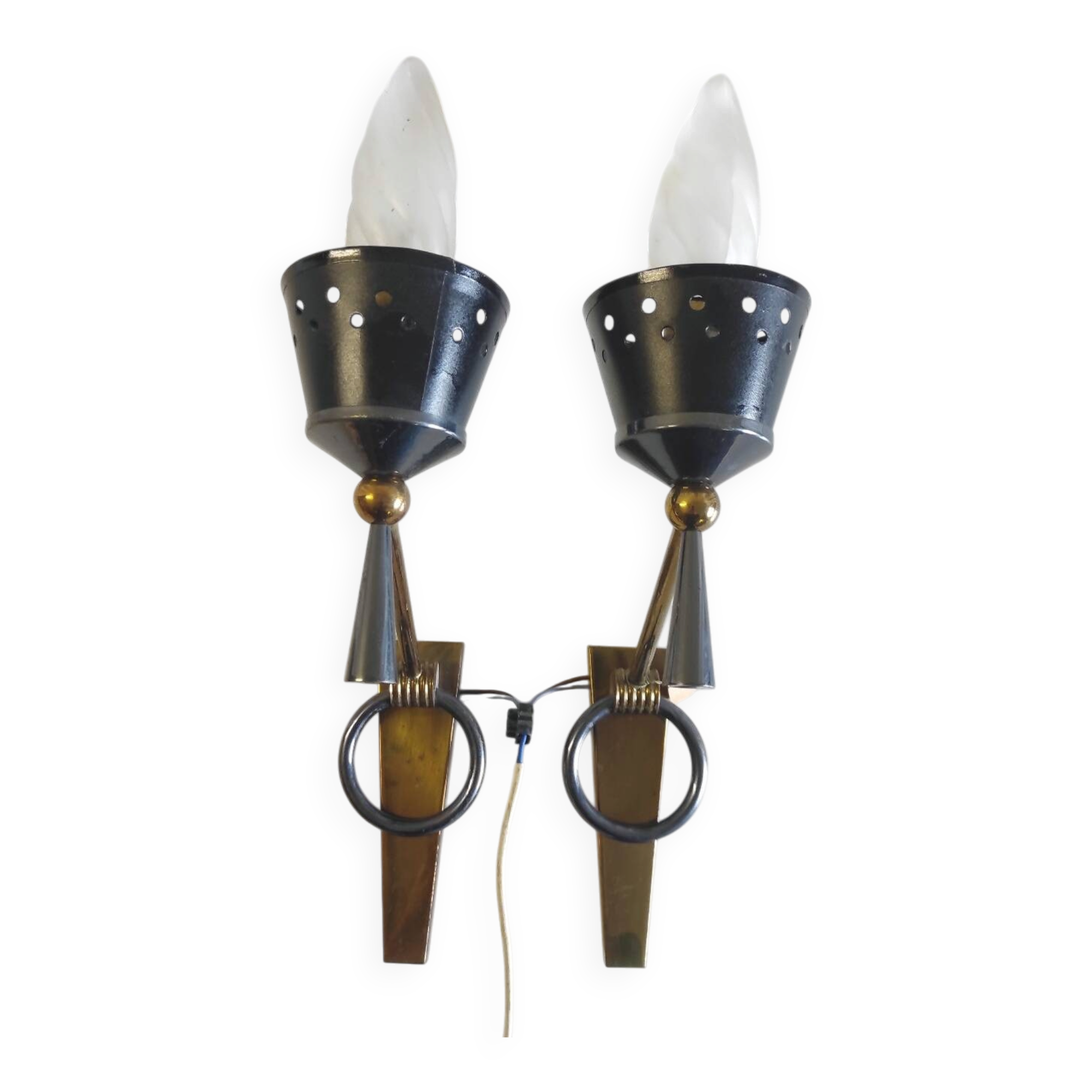 Polished varnished bronze wall lights from the Lunel house - 1950s