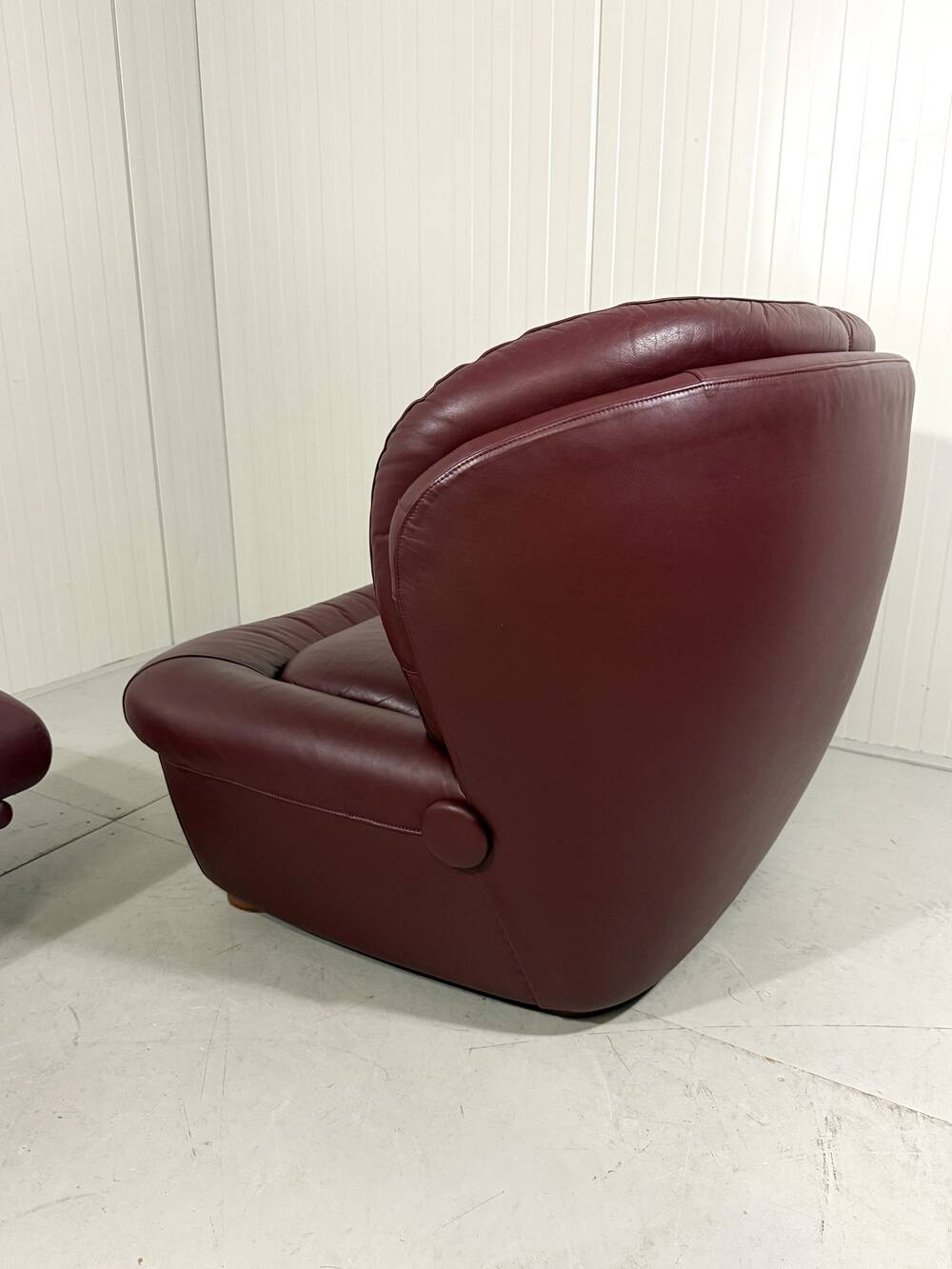 French burgundy leather space age lounge chair & footstool 1970’s