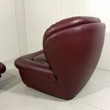 French burgundy leather space age lounge chair & footstool 1970’s