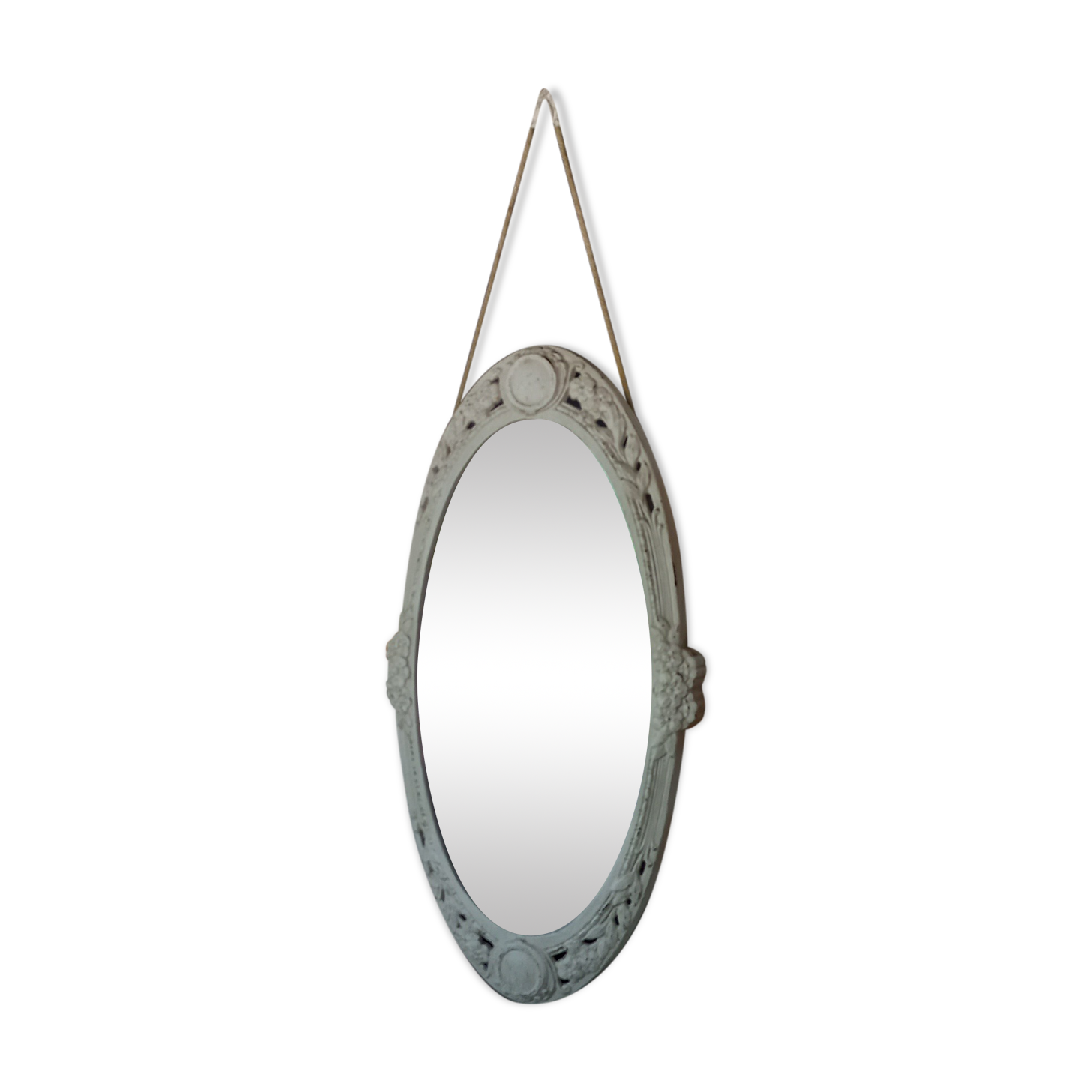 Oval mirror Art Deco patinated linen