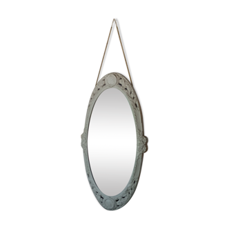 Oval mirror Art Deco patinated linen