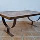 Vintage coffee table "Moulin de la roue" Vallauris in glazed ceramic and forged metal
