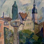 'Monument' - Vintage mid century swedish oil painting