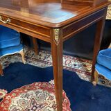 Louis XVI style mahogany and solid walnut dressing table with oval mirror