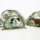 Pair of wall light cage in blown glass green color and wrought iron. Murano style. Year 80