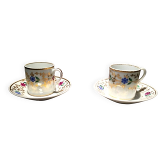 Duo de tasses a cafe expresso en porcelaine blanche fleurie