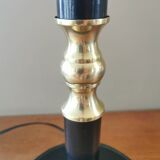 Pied de lampe vintage en cuir noir et laiton