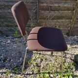 Pair of Vintage 1970s Chrome Metal Chairs with Brown Fabric #D