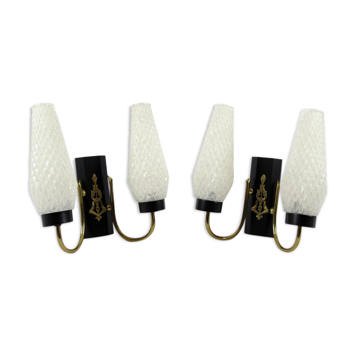 Set of 2 brass and glass wall lamps, 1950s