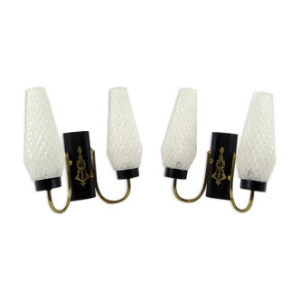 Set of 2 brass and glass wall lamps, 1950s