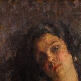 Peinture de portrait féminin impressionniste italien du 19e siècle