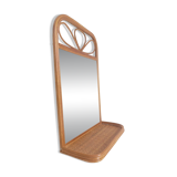 Mid Century French Riviera Rattan and Wicker Mirror With Shelf, Spain, 1960s–70s