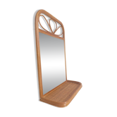 Mid Century French Riviera Rattan and Wicker Mirror With Shelf, Spain, 1960s–70s