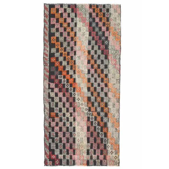 1970s Turkish Oushak Handmade Wool Cotton Brown Kilim Runner 81x172