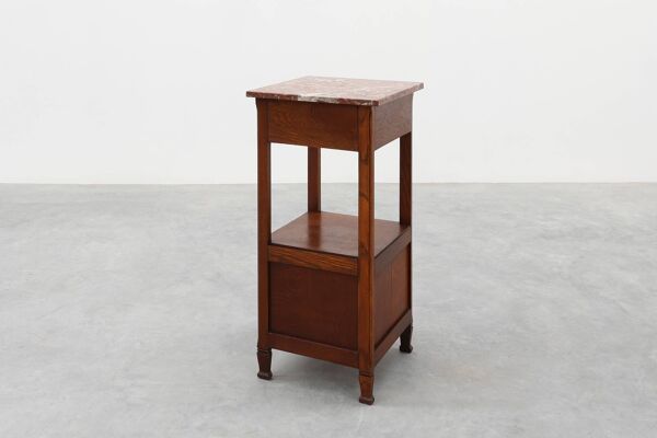 Table de chevet Art Déco en bois et terre cuite avec plateau en marbre, France, années 1920