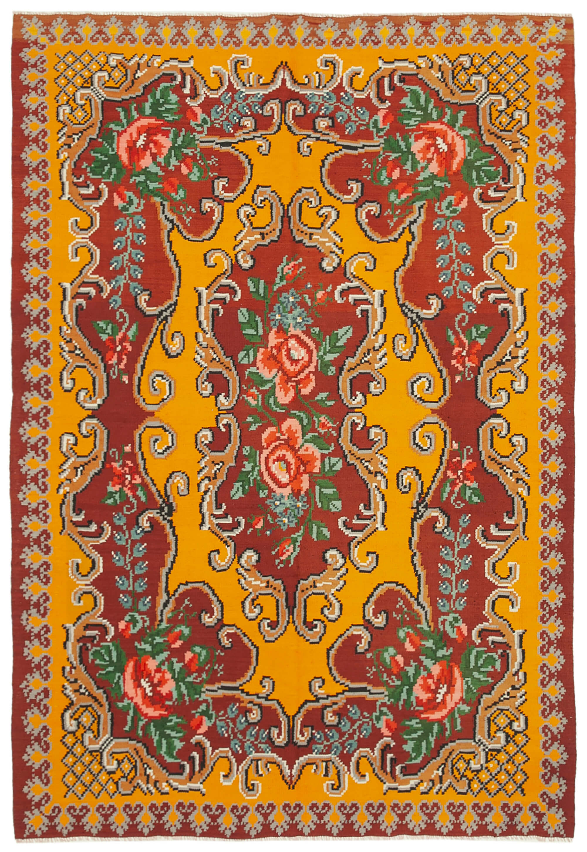 Handmade Vintage Moldovian Red Kilim 192 cm x 275 cm - 23399