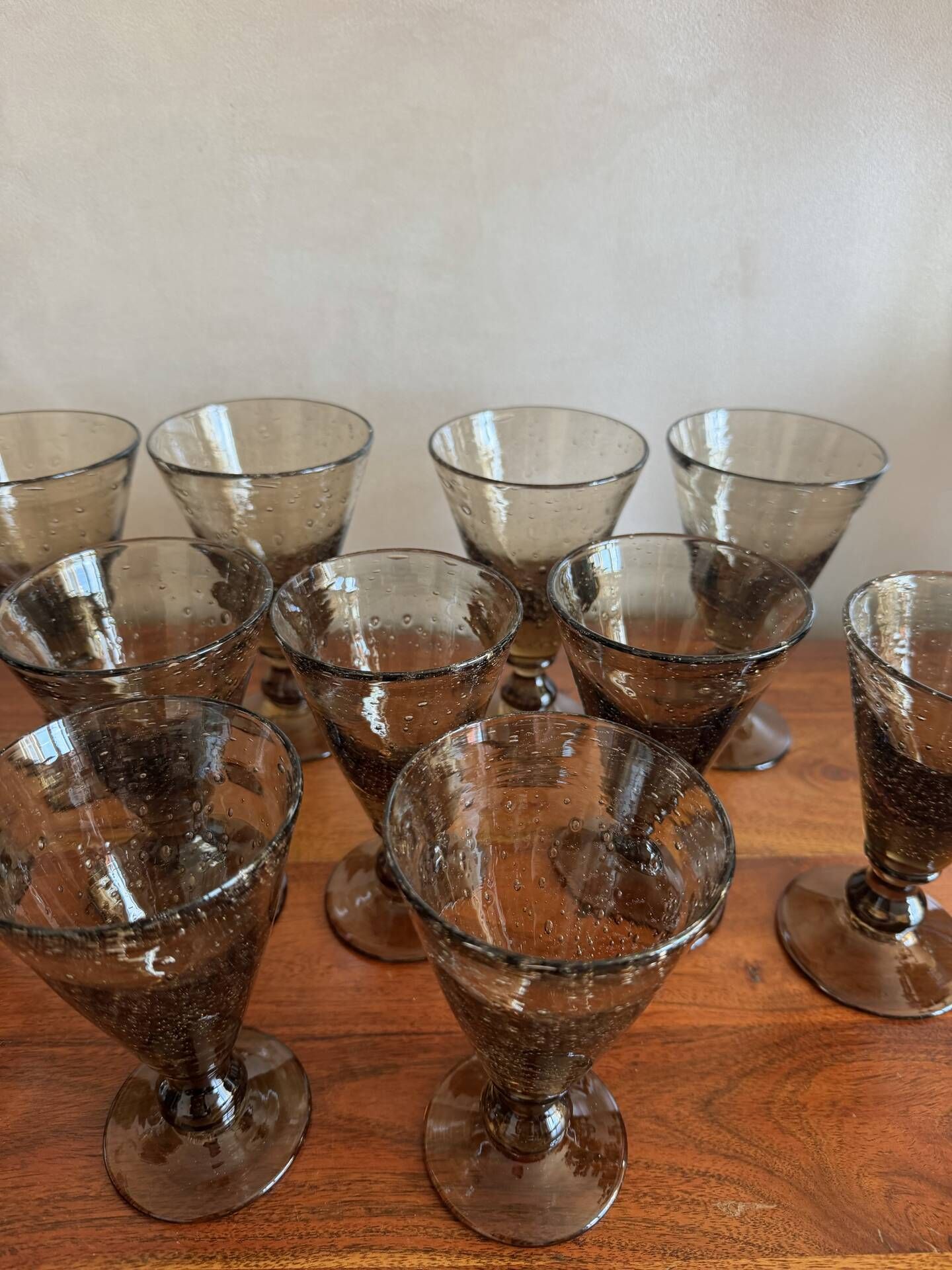 Set of hand-blown stemmed glasses