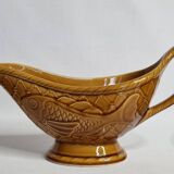 Service à poissons en faïence de gien, 6 assiettes et une saucière, 25 cm