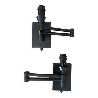 Pair of Casadisagne patinated brass articulated bedside wall lights