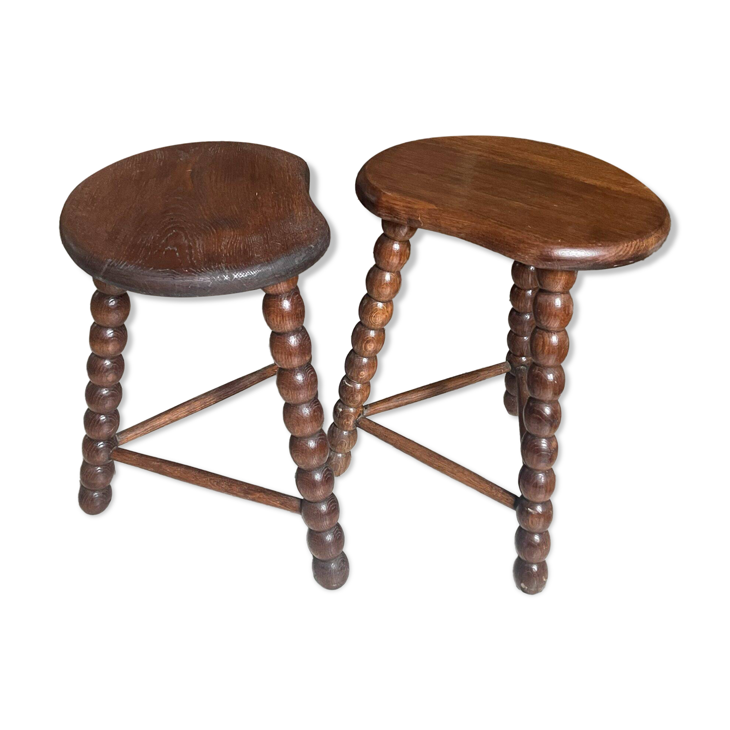 Pair of solid oak milking stools