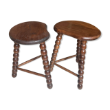 Pair of solid oak milking stools