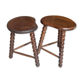 Pair of solid oak milking stools