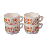 4 coffee cups Arcopal, 1970 Scania flowers