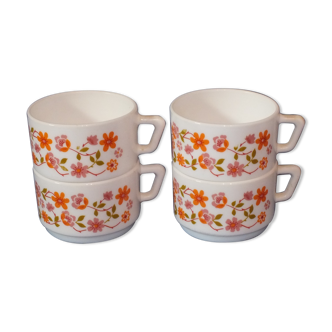 4 coffee cups Arcopal, 1970 Scania flowers