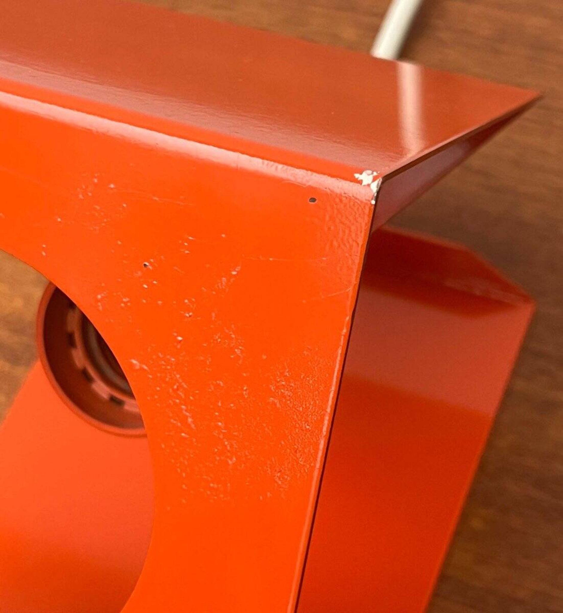 Orange metal table lamp, minimalist, modern mid-century space age, 1960s.
