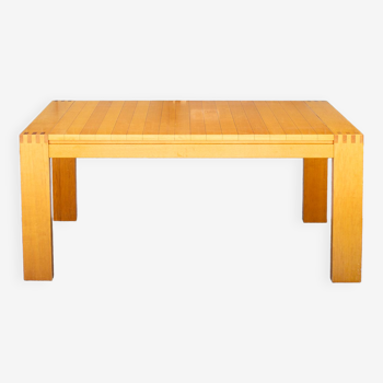 Dining table in beech wood with stripes of hibiscus, italy 70s