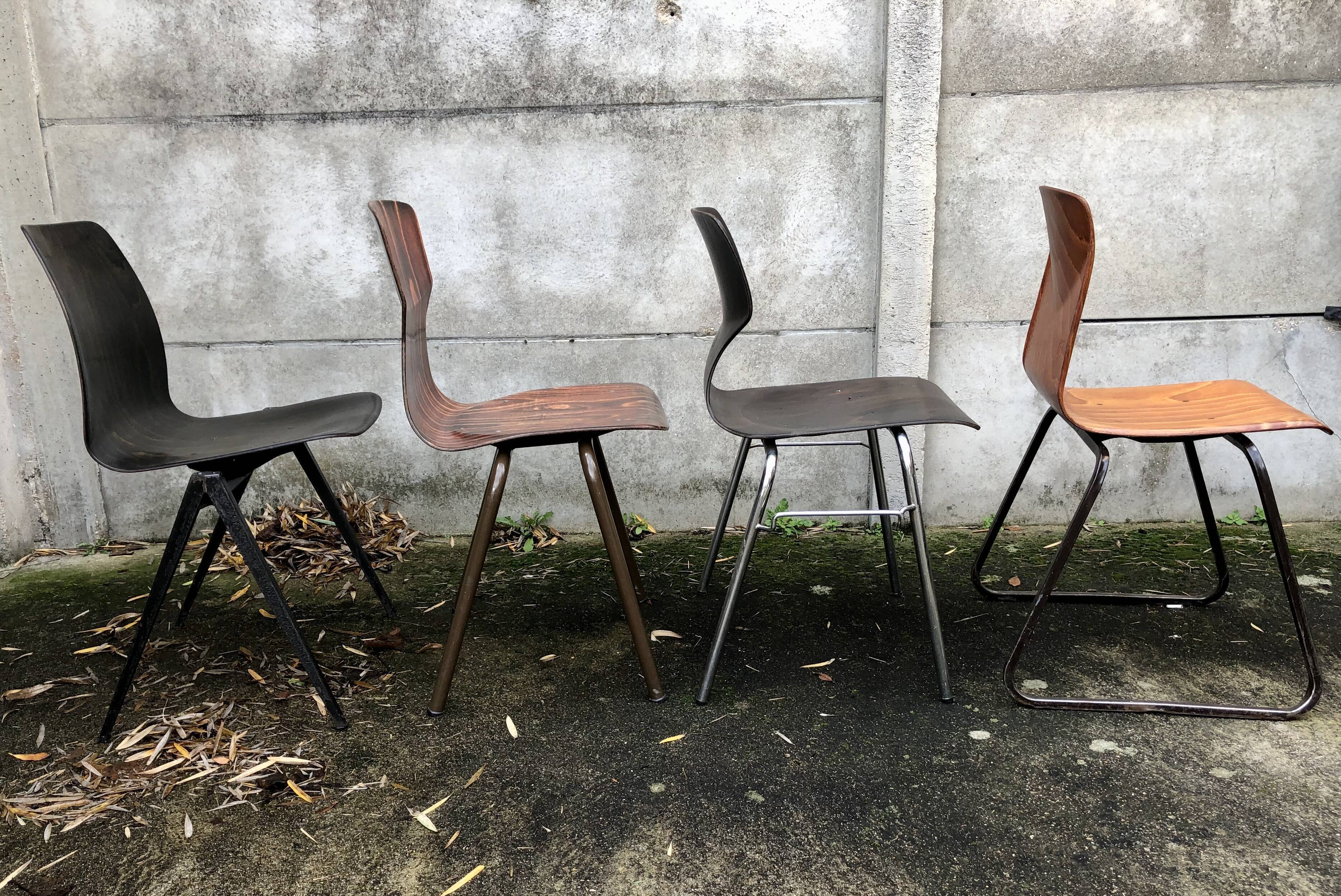 Set of 4 mismatched Dutch vintage chairs - Galvanitas, Eromes, Flottoto