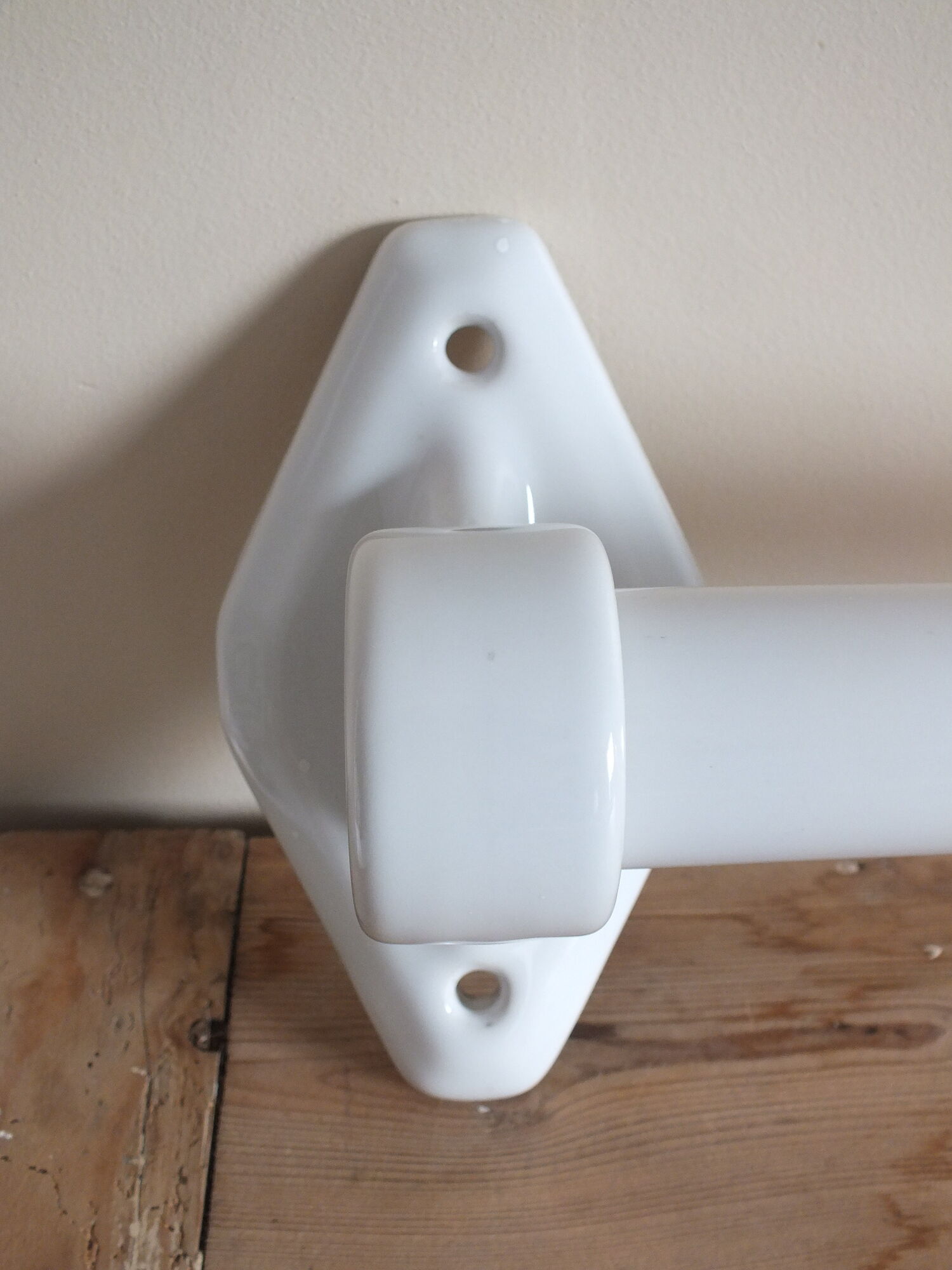 Large Art Deco towel bar in white porcelain