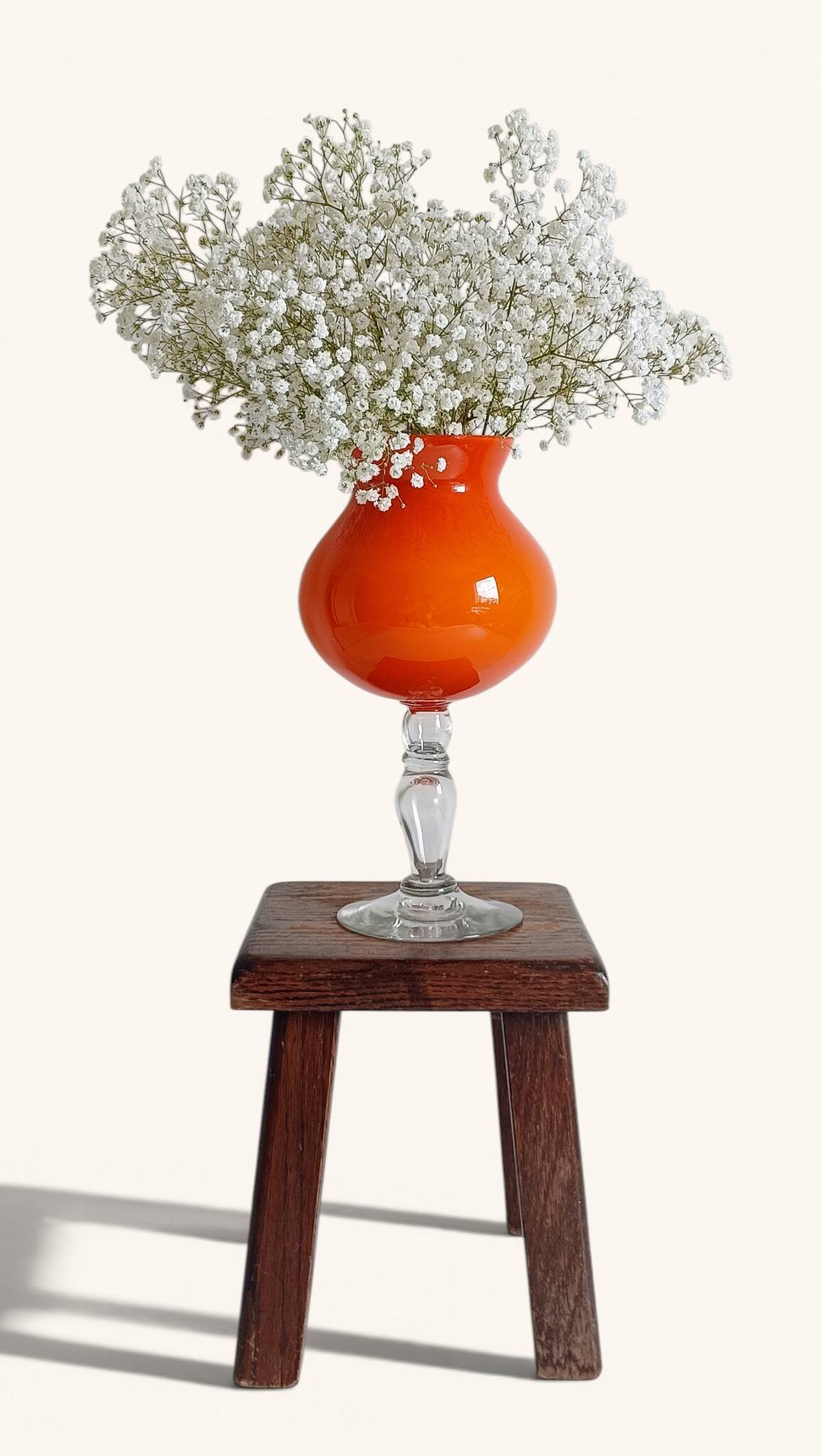 Murano Orange Cased Glass Large Goblet Vase, Italy, 1970s