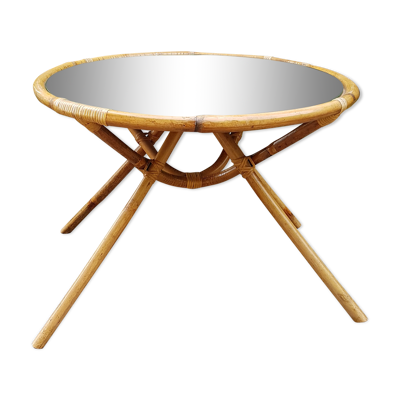 Table basse rotin miroir